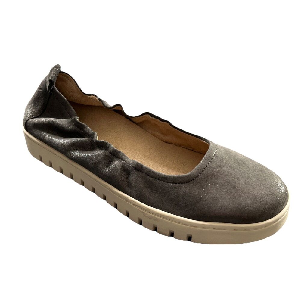 Vionic Uptown Ballet Flats Loafers Shoes Womens Size 9 Gunmetal Shimmer Leather